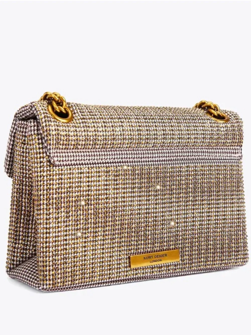 Gold Kurt Geiger Crystal-Embellished Chain Shoulder Bag, NWT